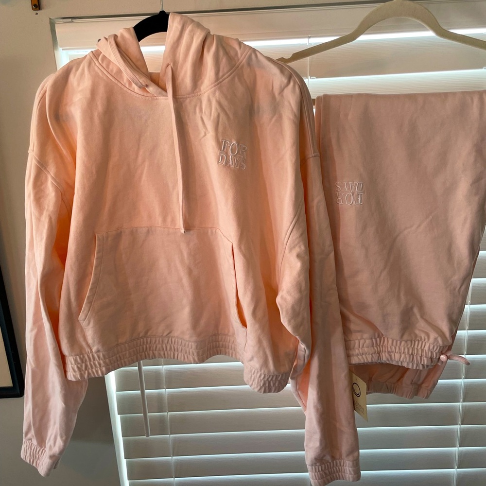 For Days - classic high waist jogger with crop matching hoodie. Baby pink